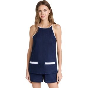 Staud‎ Mateo Navy / White Trim Linen Romper Lined Size Medium